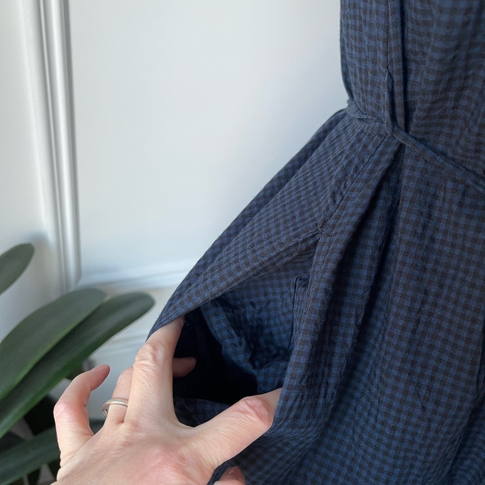 Navy blue gingham midi dress - Picture 6 of 12